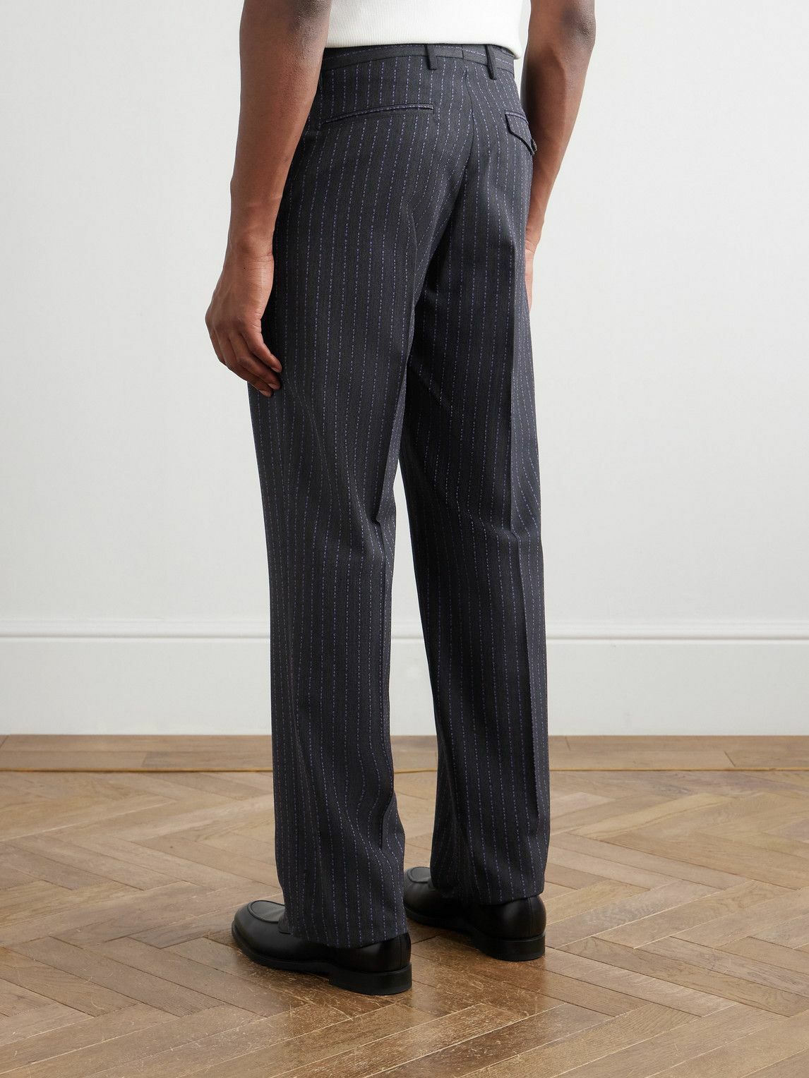 Etro - Straight-Leg Logo-Embroidered Wool-Blend Jacquard Suit Trousers - Gray