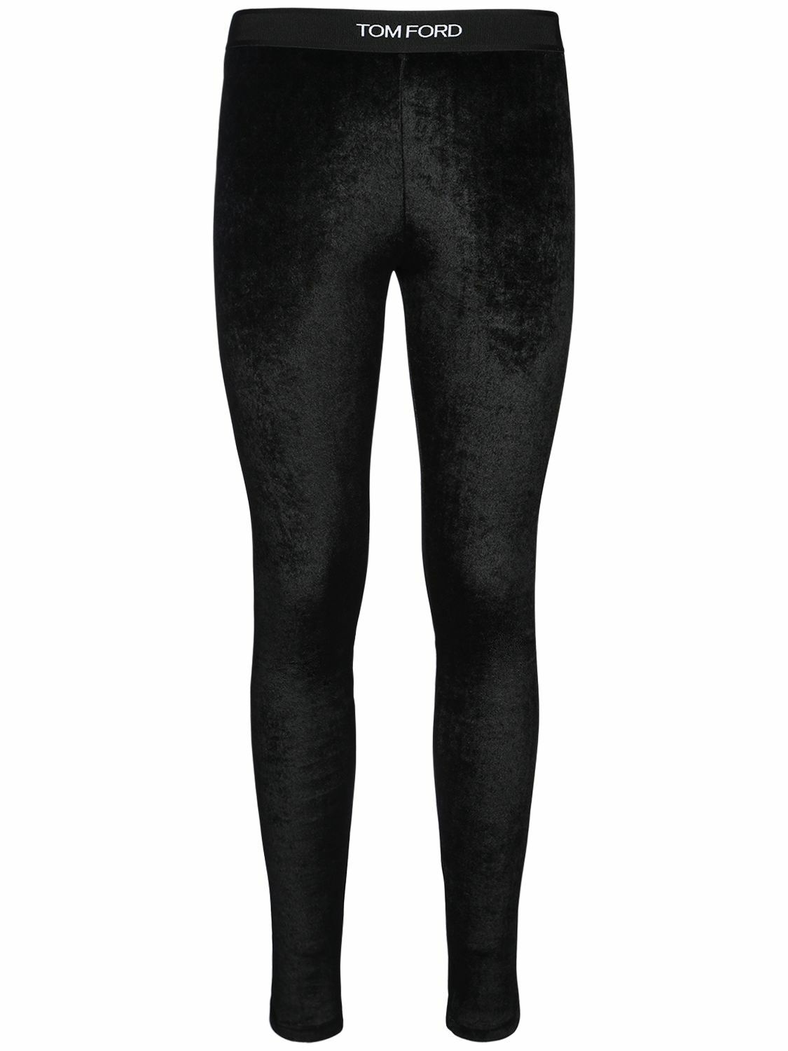 Black Logo-waistband velvet leggings, Tom Ford