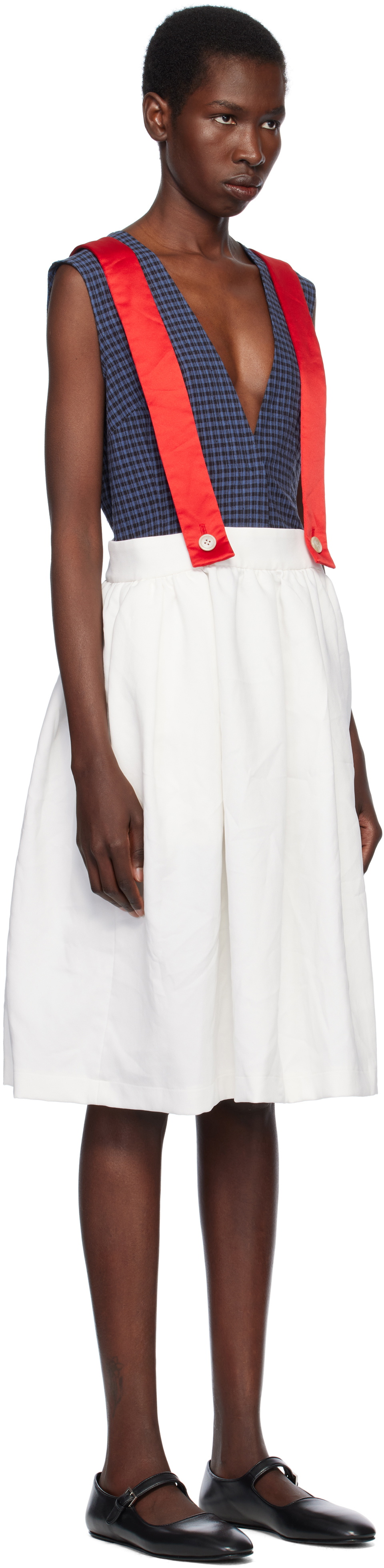 Comme des Garçons Girl White & Red Gabardine & Satin Midi Skirt
