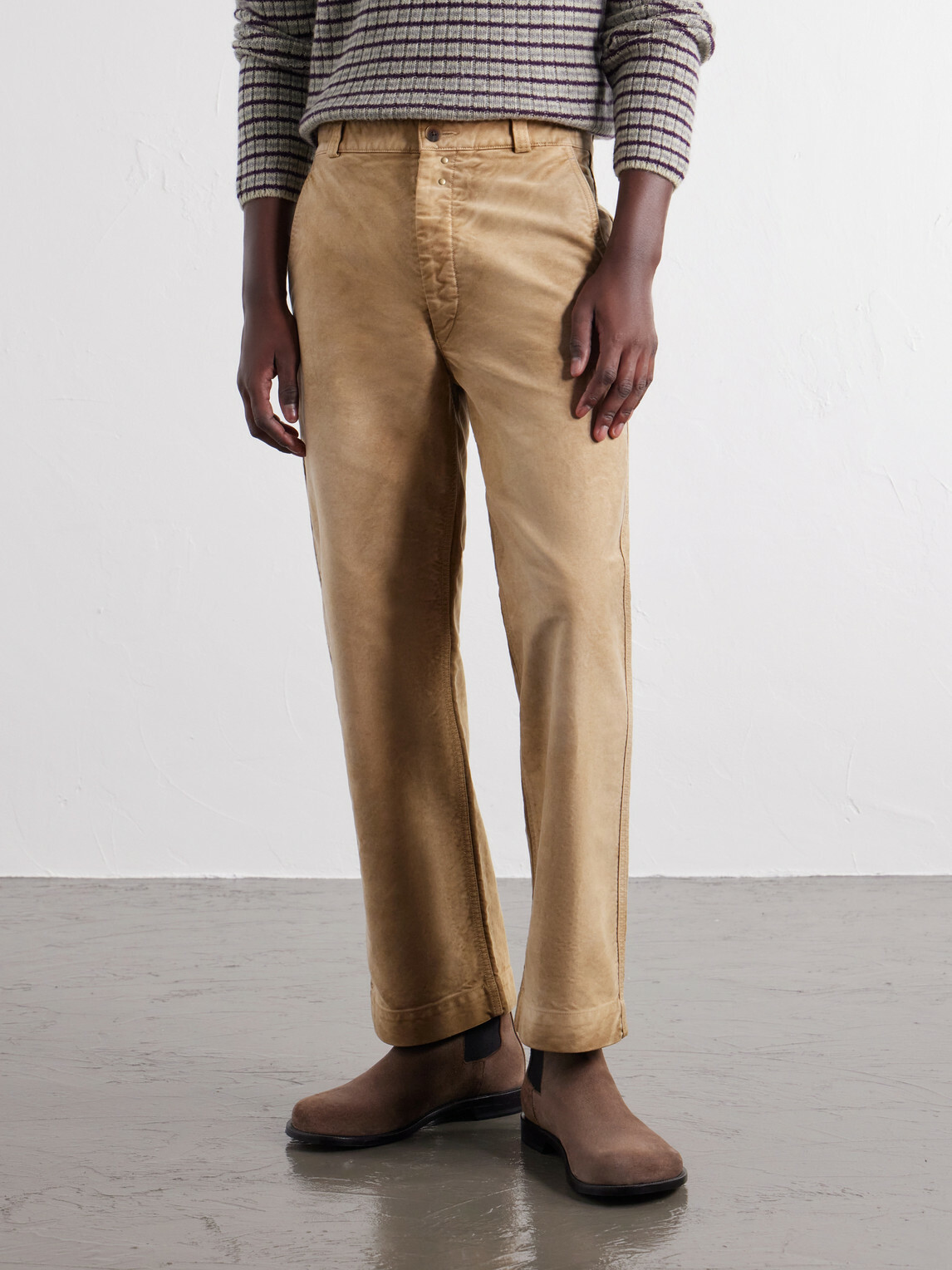 Auralee - Straight-Leg Garment-Dyed Cotton-Moleskin Trousers - Brown