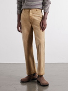 Auralee - Straight-Leg Garment-Dyed Cotton-Moleskin Trousers - Brown
