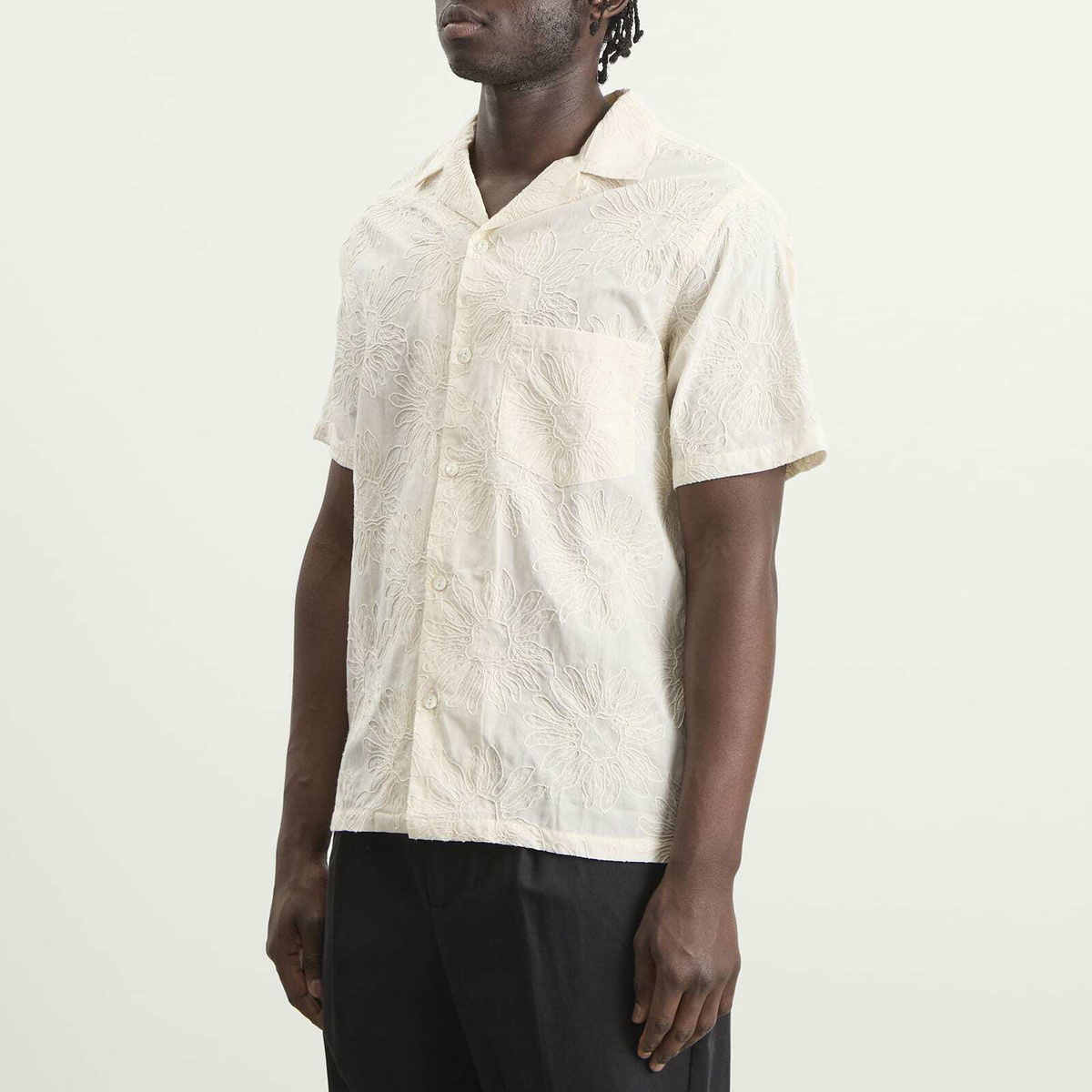 Portuguese Flannel Men's Duke Embroidered Vacation Shirt in Ecru