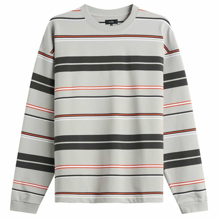 Photo: BEAMS Men's Multi Stripe Long Sleeve T-Shirt in Light Grey