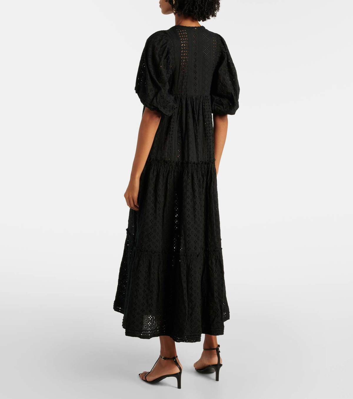 knee length dresses for ladies Elena Tiered Cotton Midi Dress-Blue, Ornamental Floral main image 0