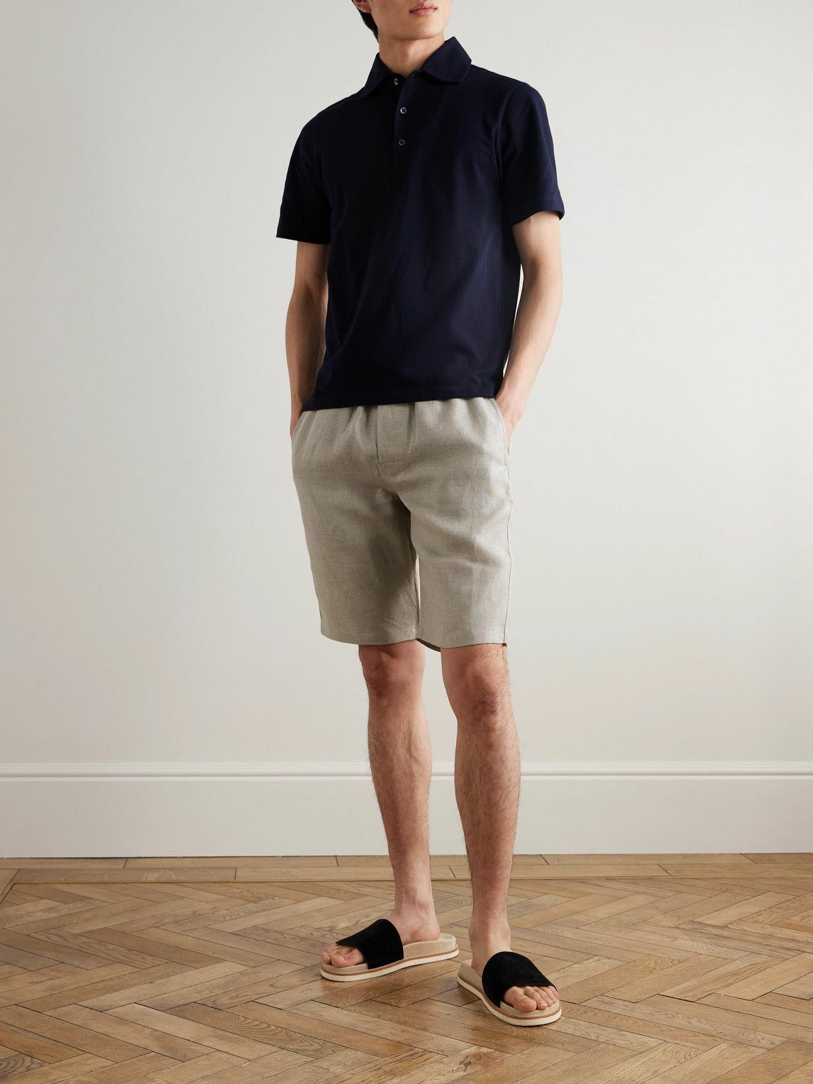 De Petrillo - Slim-Fit Straight-Leg Linen Drawstring Shorts - Neutrals