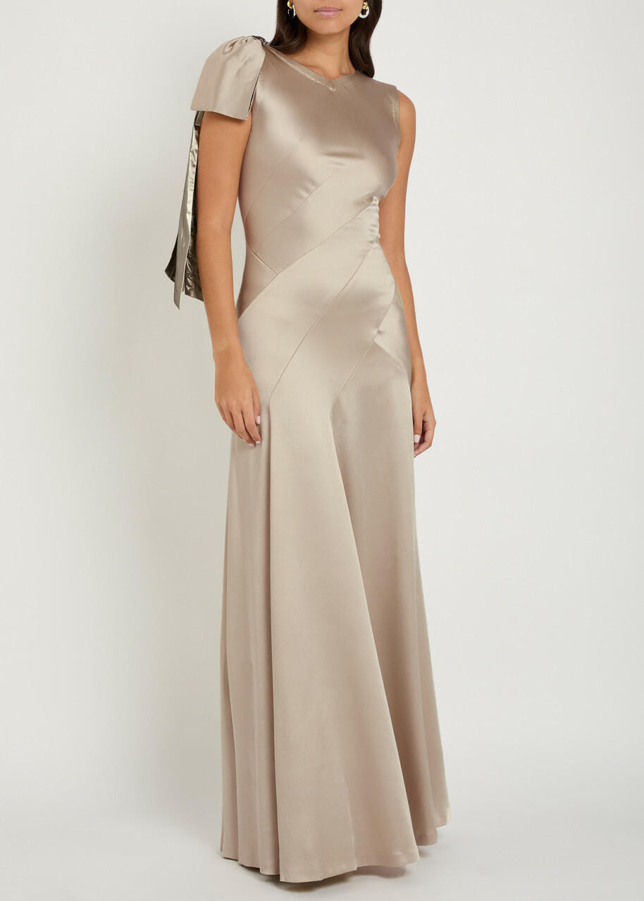 Maison Margiela Bow-appliquéd Satin Gown Cream
