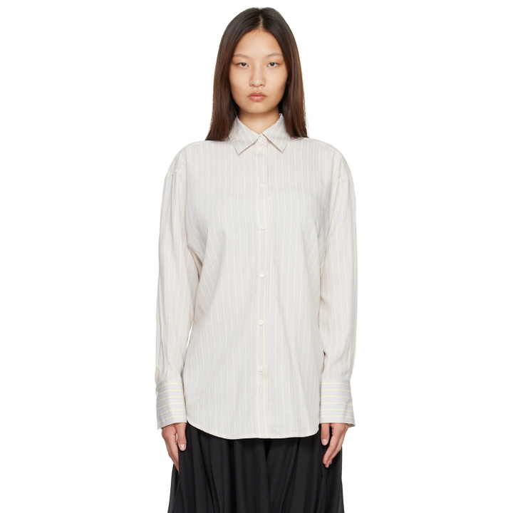 Photo: TOTEME Off-White & Blue Oversized Striped Shirt
