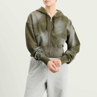 Dime Women's Cropped Zip Hoodie in Green Washed