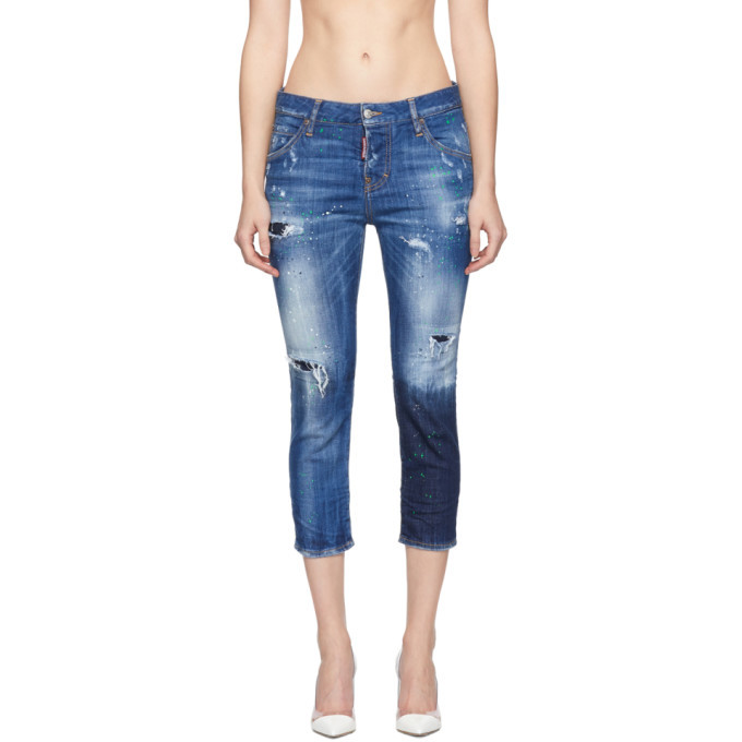 Dsquared2 Blue Acid Green Spots Cool Girl Cropped Jeans Dsquared2