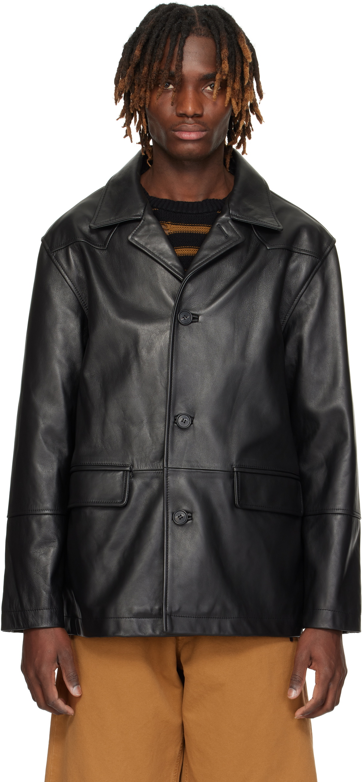 MM6 Maison Margiela Brown Pin-Buckle Leather Jacket MM6