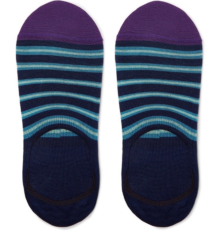 Photo: Paul Smith - Striped Mercerised Stretch Cotton-Blend No-Show Socks - Men - Blue
