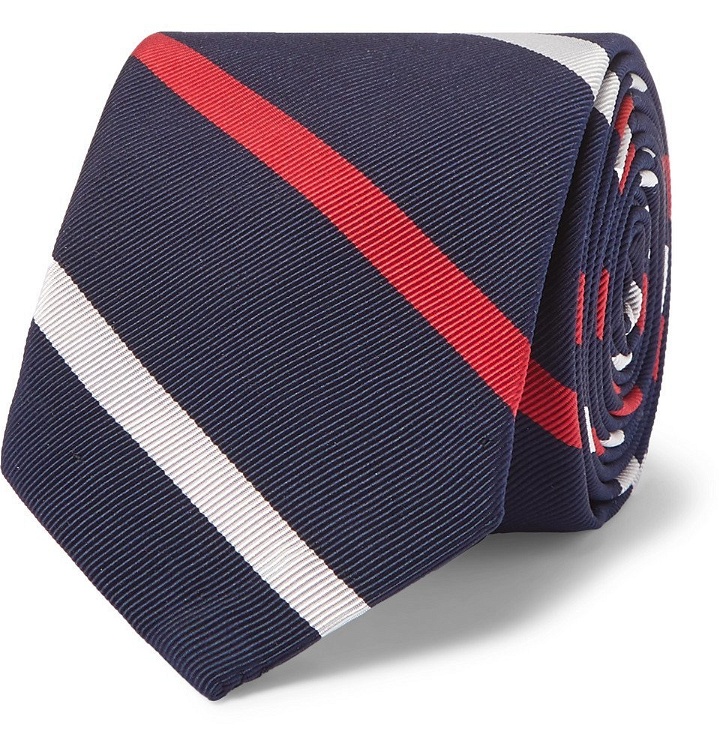 Photo: Thom Browne - 5cm Striped Silk and Cotton-Blend Tie - Navy