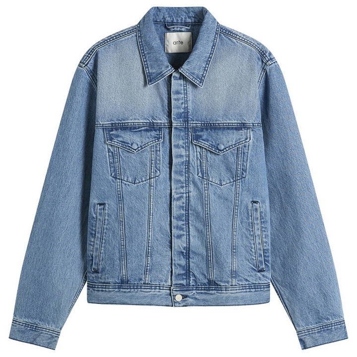 Photo: Arte Men's Circle Logo Denim Jacket in Bleach Wash