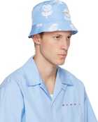Marni Blue Sprayed Roses Print Taffeta Bucket Hat