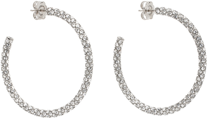 Amina Muaddi Silver & White Large Cameron Hoop Earrings