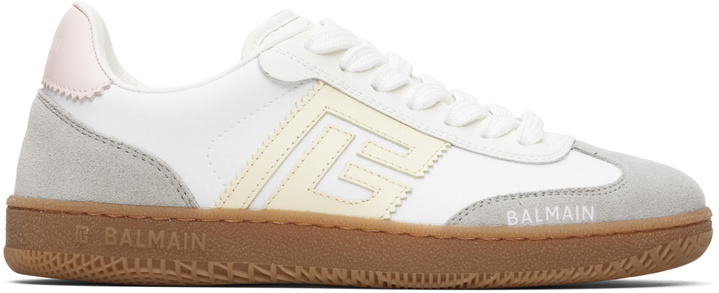 Photo: BALMAIN White Swan Suede & Nylon Sneakers