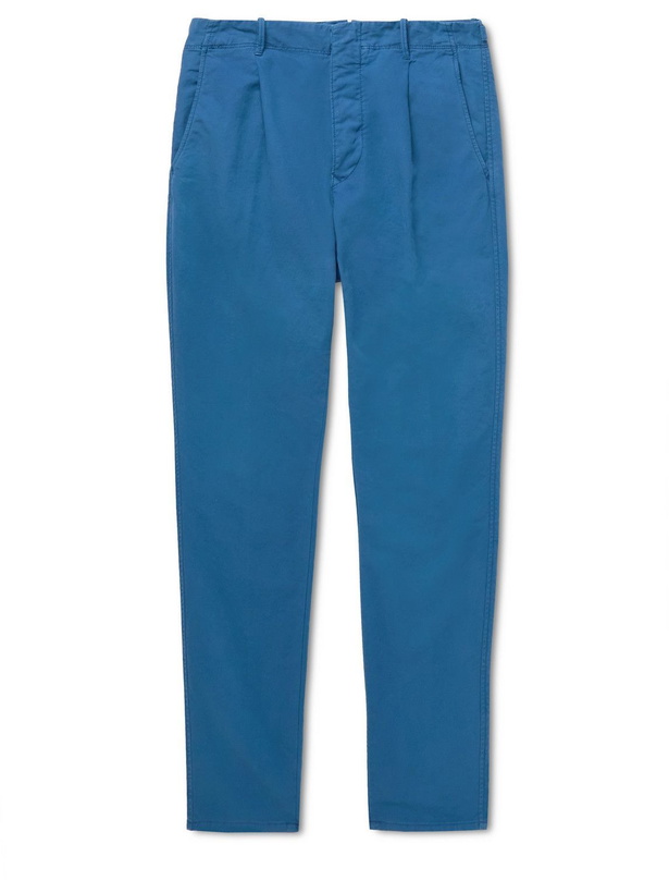 Photo: Incotex - Tapered Cotton-Blend Trousers - Blue