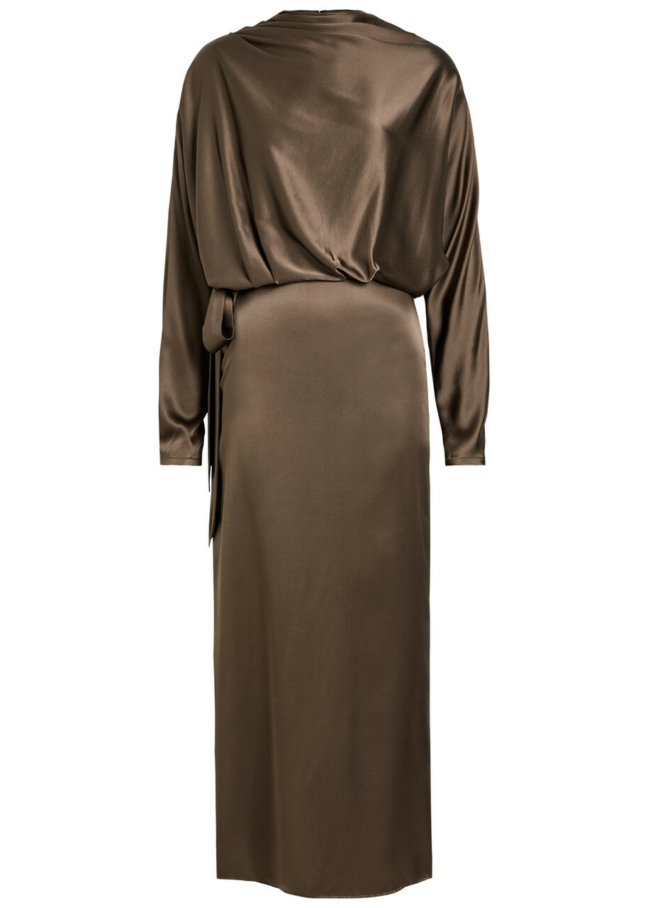 Staud Phoebe Draped Stretch-silk Dress Taupe