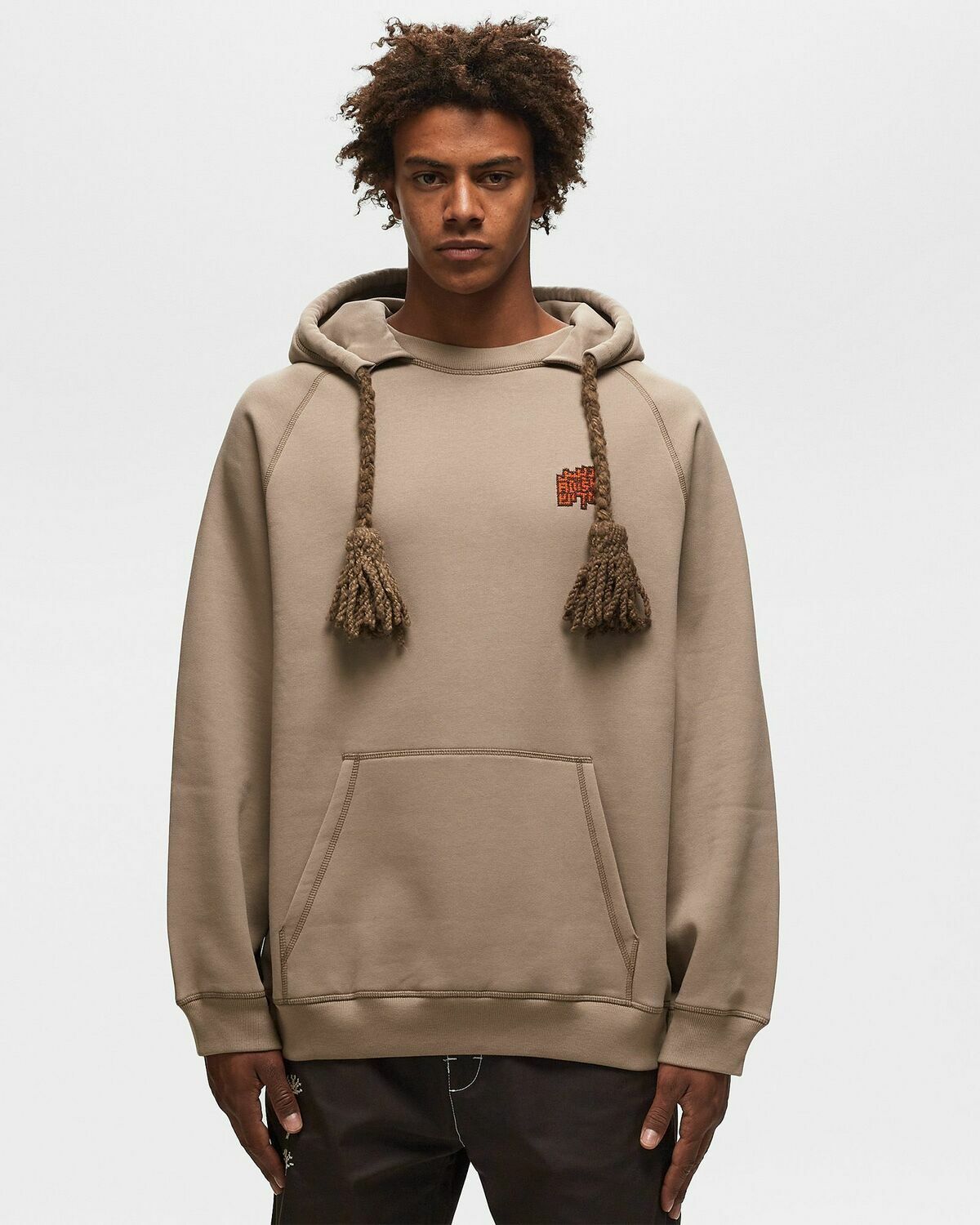 Adish Tatreez Logo Contrast Stitched Lakiya Hoodie Brown Hoodies