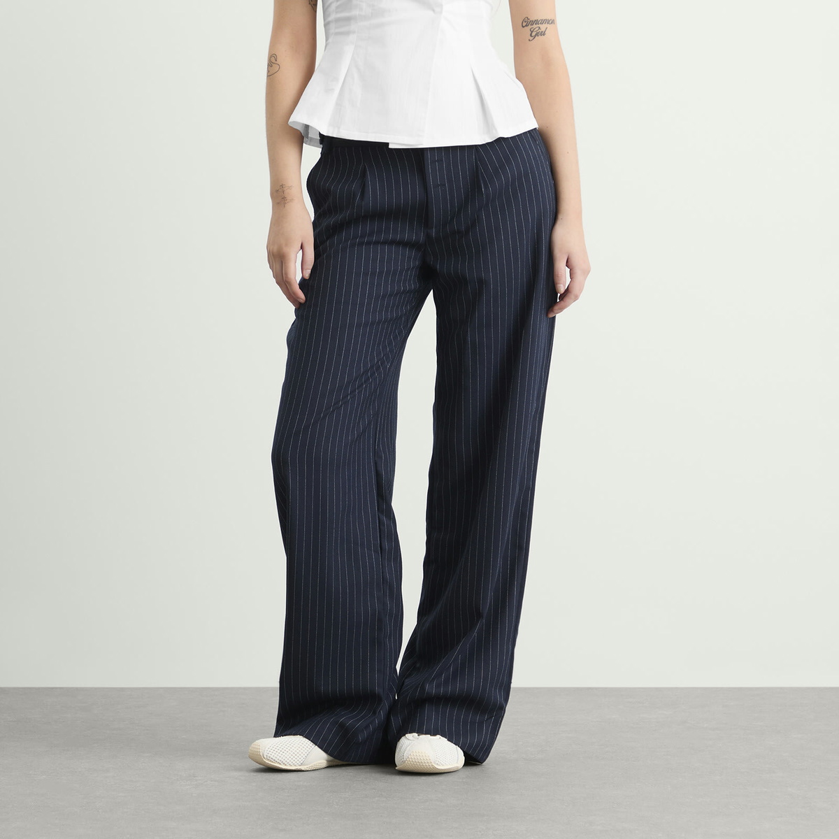 Peachy Den Women's Lennox Trouser in Ink Pinstripe