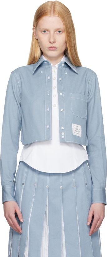 Photo: Thom Browne Blue Classic Cropped Long Sleeve Denim Shirt
