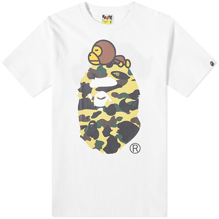 Photo: A Bathing Ape 1st Camo Milo On Big Ape Tee White & Yellow