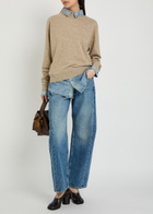 Acne Studios Layered Denim Shirt Wool Jumper Beige