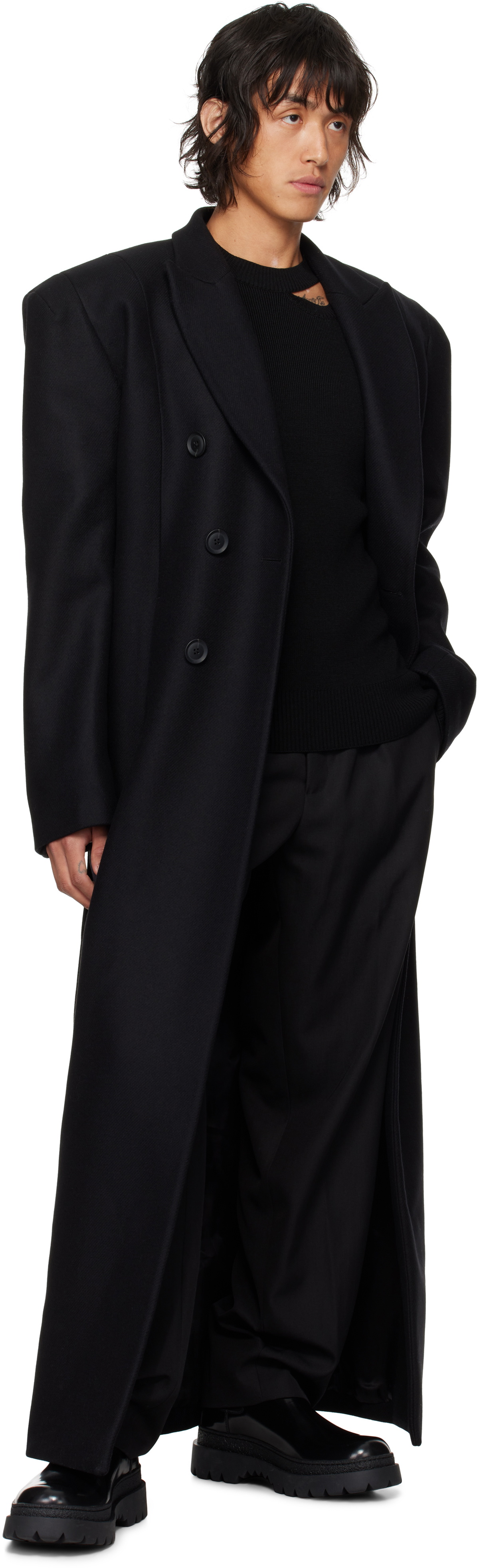 LGN Louis Gabriel Nouchi Black Double-Breasted 6 Buttons Coat