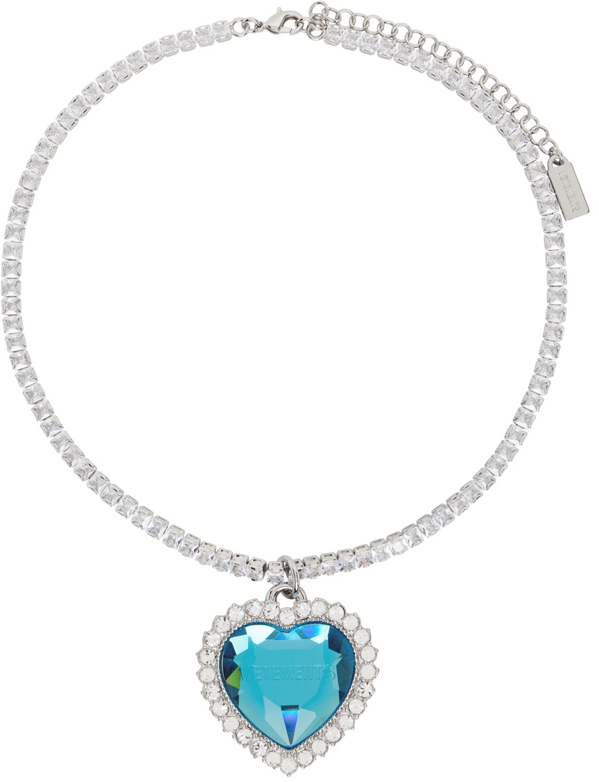 Photo: VETEMENTS Silver & Blue Crystal Heart Necklace