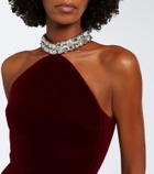 David Koma Embellished halterneck velvet gown