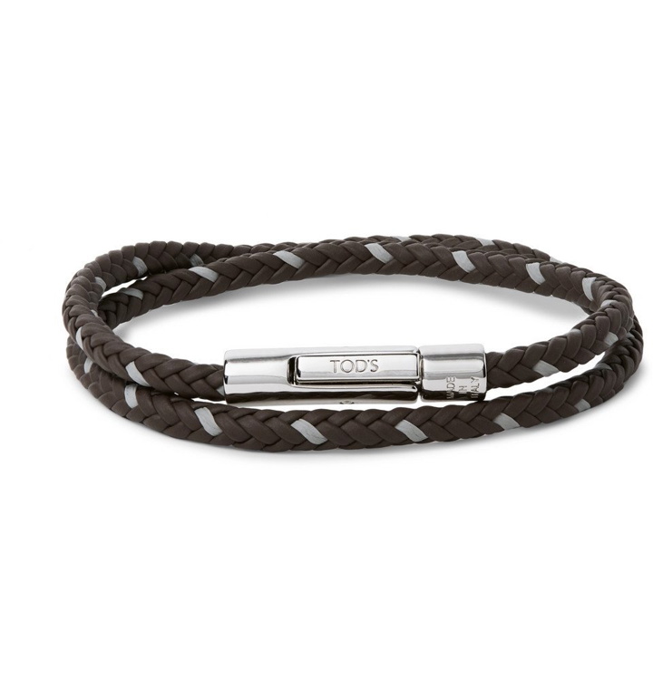 Photo: Tod's - Woven Leather and Silver-Tone Wrap Bracelet - Brown