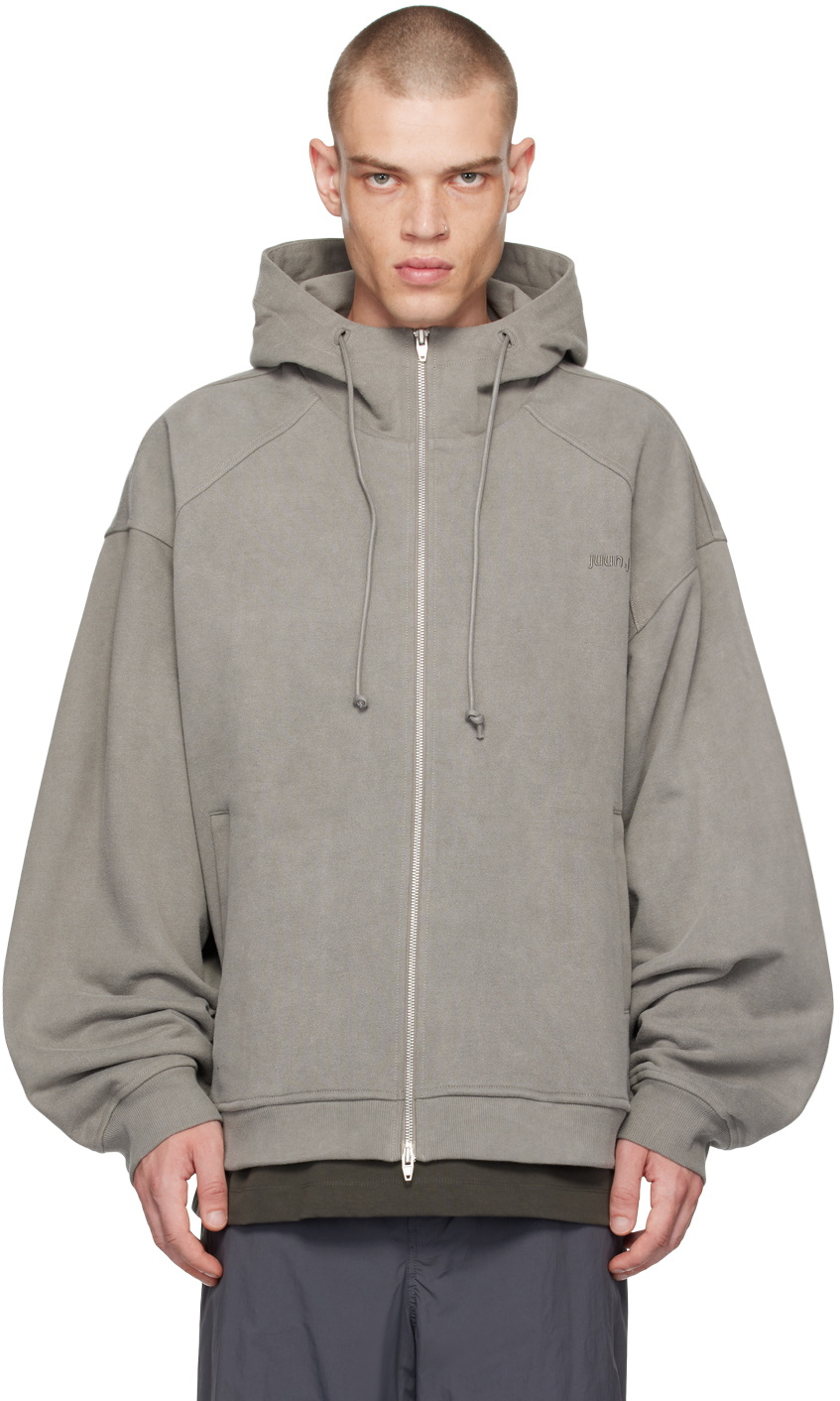 Juun.J Gray Embroidered Logo Hoodie Juun.J
