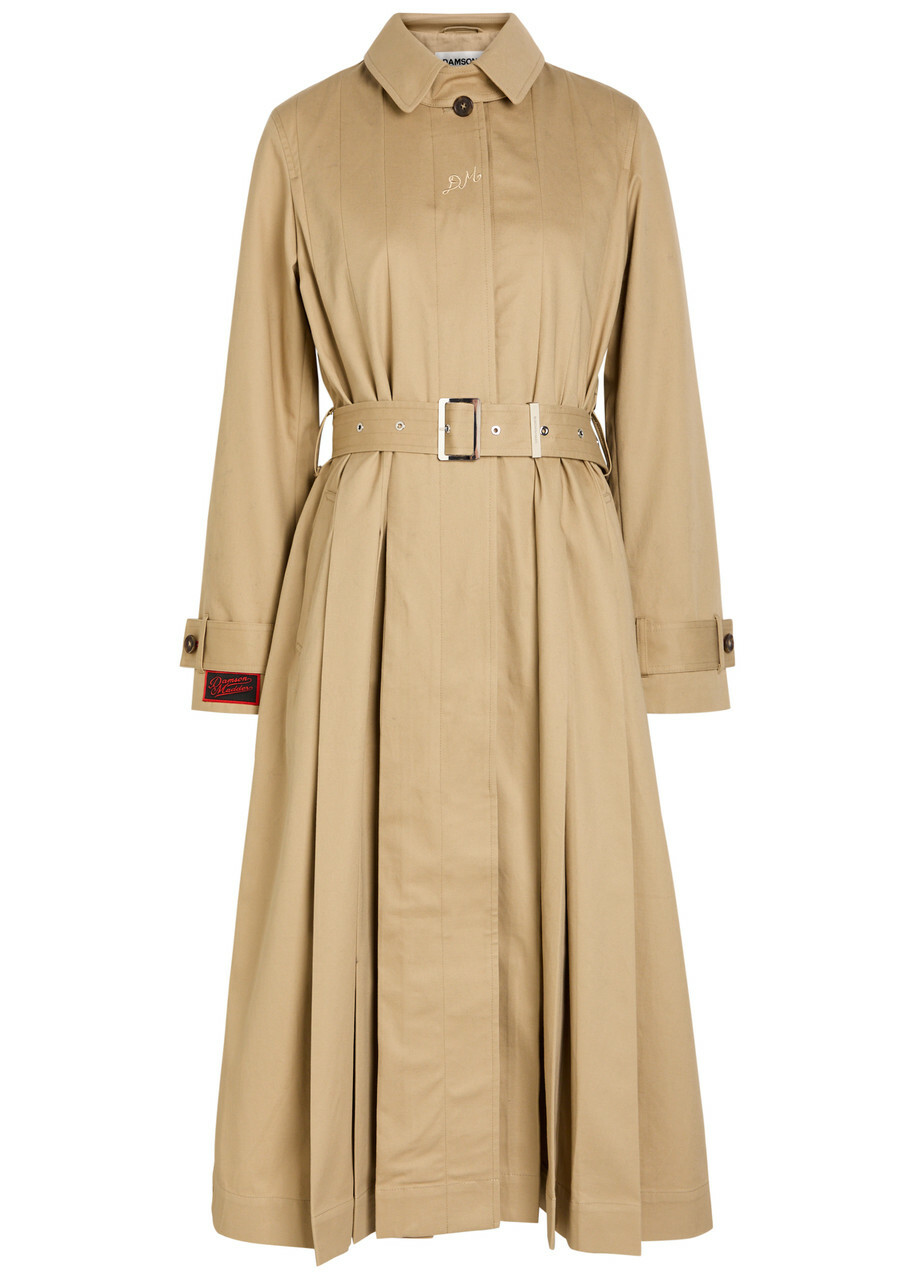 Damson Madder Sofia Pleated Belted Cotton Trench Coat Light Brown