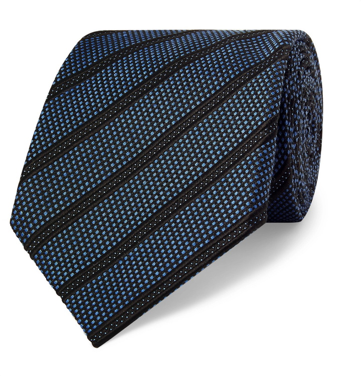 Photo: TOM FORD - 8cm Striped Silk, Linen and Cotton-Blend Jacquard Tie - Blue