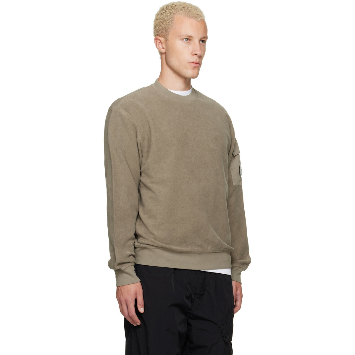 C.P. Company Taupe Crew Neck Brushed Emerized Diagonal Fleece Sweatshirt