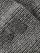 AMI PARIS - Logo-Appliquéd Ribbed Wool Beanie