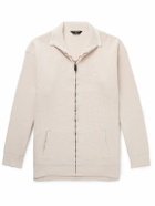 Balenciaga - Intertwined Oversized Logo-Print Ribbed Cotton-Blend Half-Zip Sweater - Neutrals
