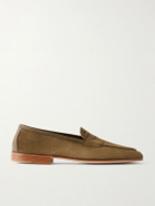 Edward Green - Polperro Leather-Trimmed Suede Penny Loafers - Green
