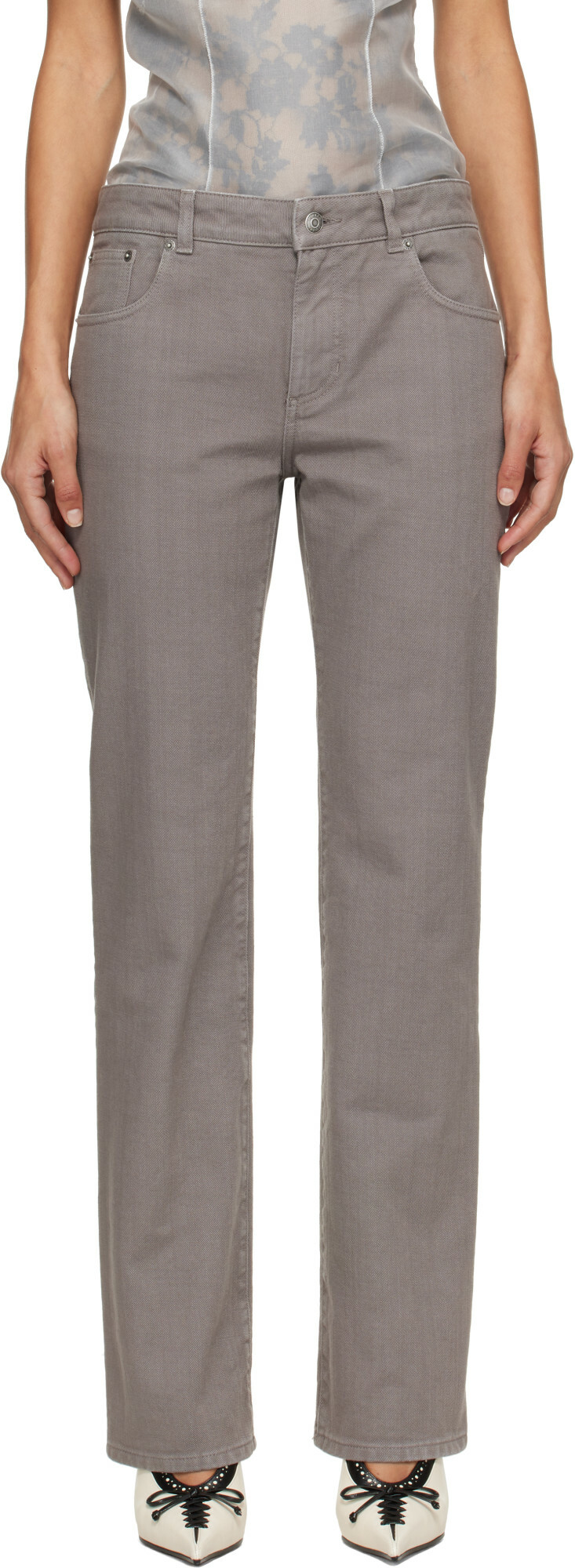 McQueen Gray Lace Logo Jeans