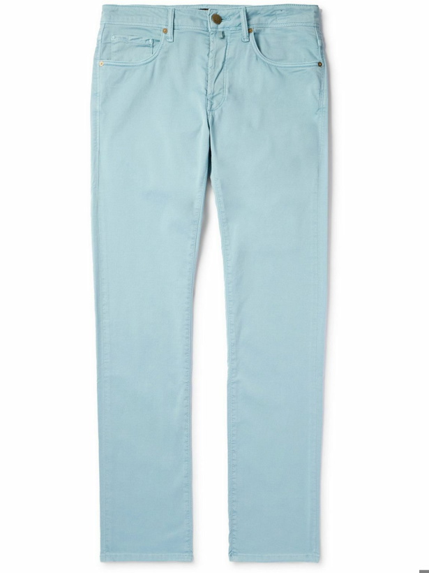 Photo: Incotex - Slim-Fit Cotton-Blend Trousers - Blue