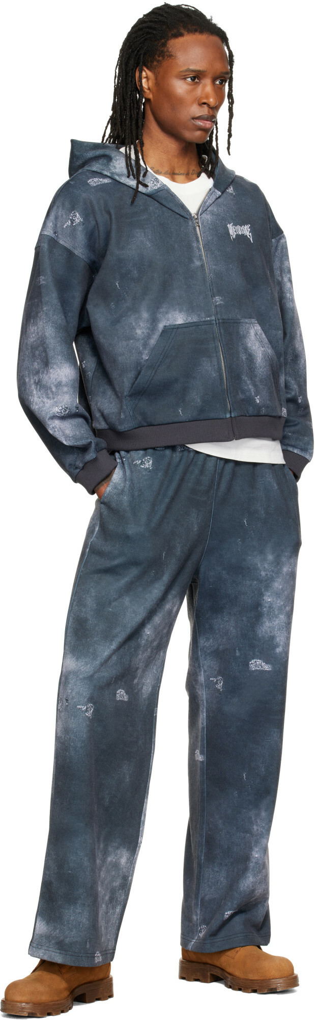 We11done Gray Trompe L'oeil Denim Printed Sweatpants