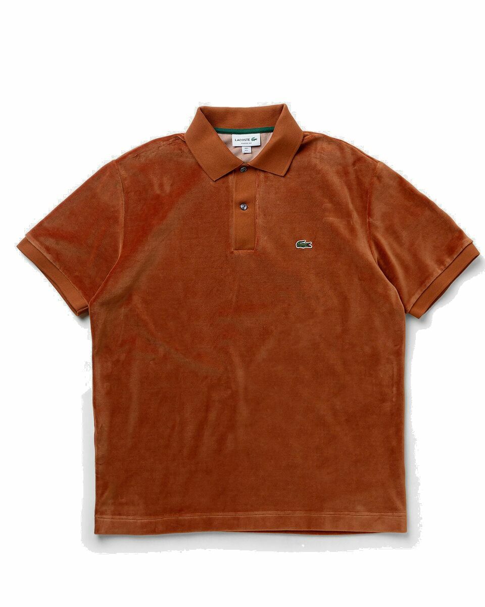 Photo: Lacoste Short Sleeved Ribbed Collar Shirt Brown - Mens - Polos