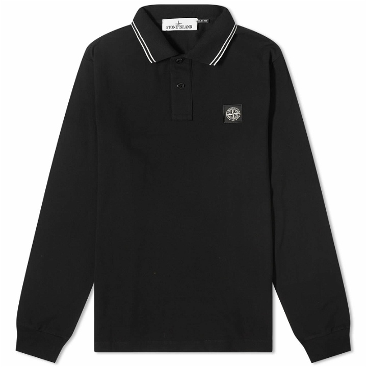 Photo: Stone Island Men's Long Sleeve Patch Polo Shirt in Black