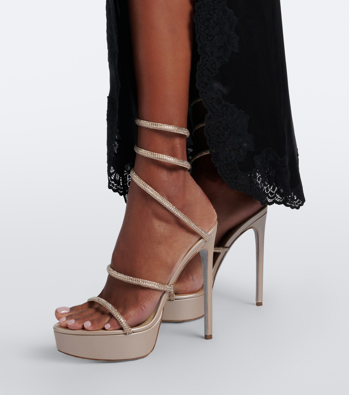 Rene Caovilla Cleo embellished satin platform sandals