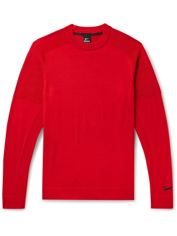 Photo: NIKE GOLF - Tiger Woods Mesh-Trimmed Wool-Blend Golf Sweater - Red