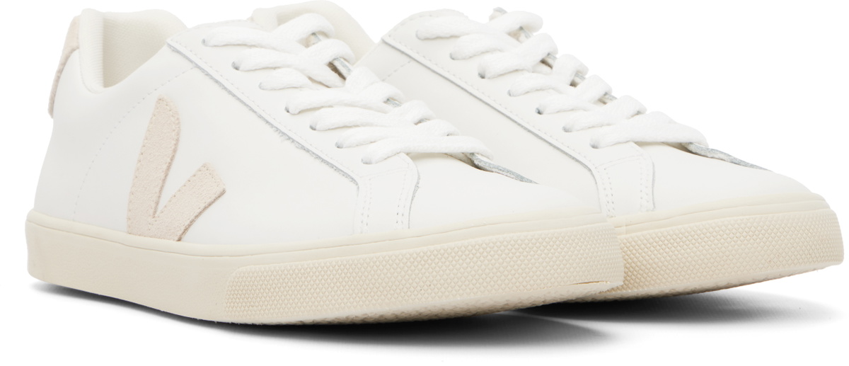 VEJA White & Beige Esplar Leather Sneakers