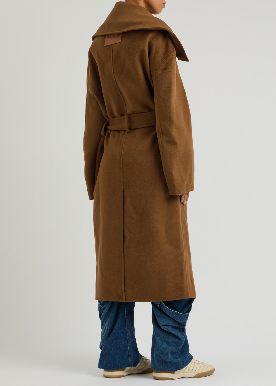 JW Anderson Belted Wool Wrap Coat Brown