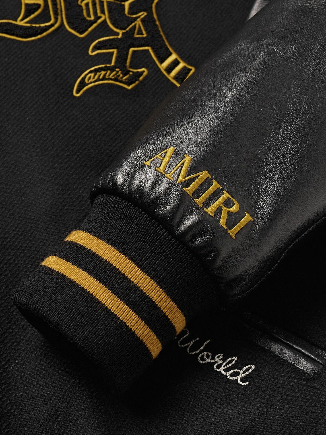 AMIRI - Appliquéd Wool-Blend and Full-Grain Leather Varsity Jacket - Black