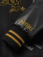 AMIRI - Appliquéd Wool-Blend and Full-Grain Leather Varsity Jacket - Black