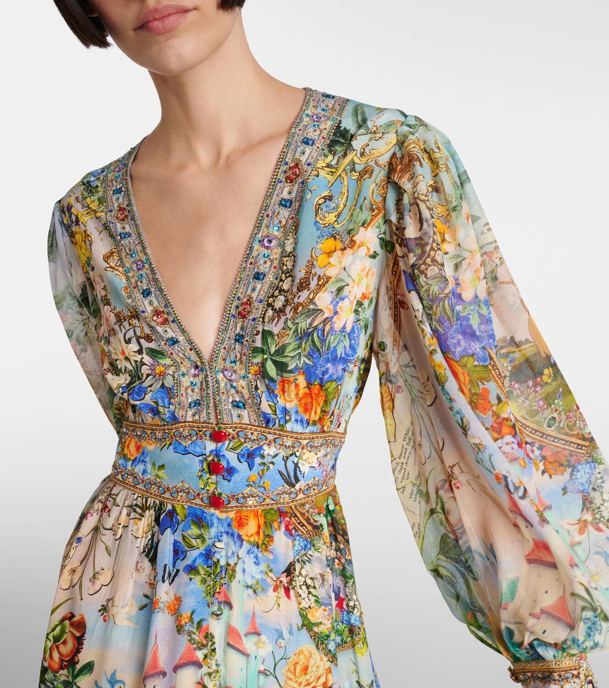 【CAMILLA】プリント silk maxi ドレス CAMILLA Crystal-embellished printed fil coupé silk-charmeuse